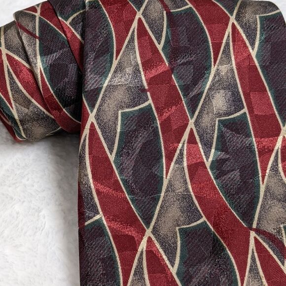 Vintage Men's 100% Silk Abstract Print Tie by Status - Picture 10 of 14